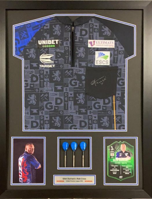 Glen-durrant-official-framed-signed-shirt-with-match-used-darts